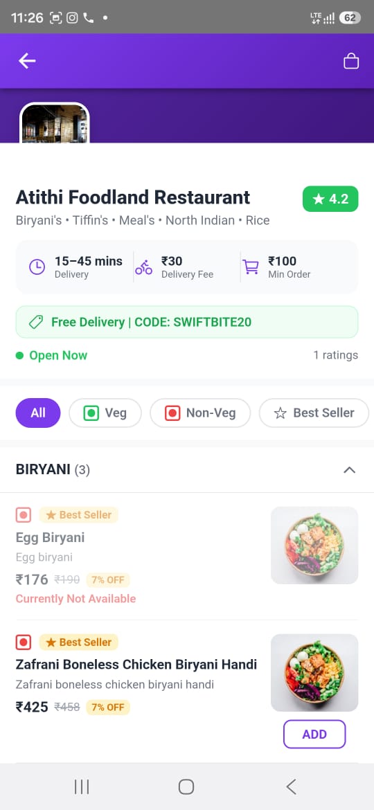 SwiftBite app screen 3